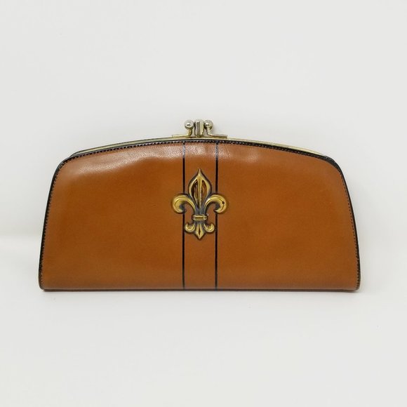 Vintage Baronet Brown Leather Wallet with Goldtone Fleur De Lis Symbol | Wallets - Picture 1 of 10